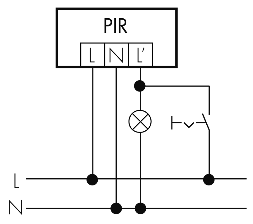 PD3 S, PD4 S: Dauerlichtbetrieb mit externem Schalter